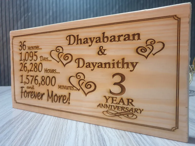 Custom wood engraved anniversary plaque, personalized gift Sri Lanka